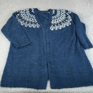 Lane Bryant Fair Isle Sweater Womens 22/24 Cardigan Open Front Fuzzy Plus Size